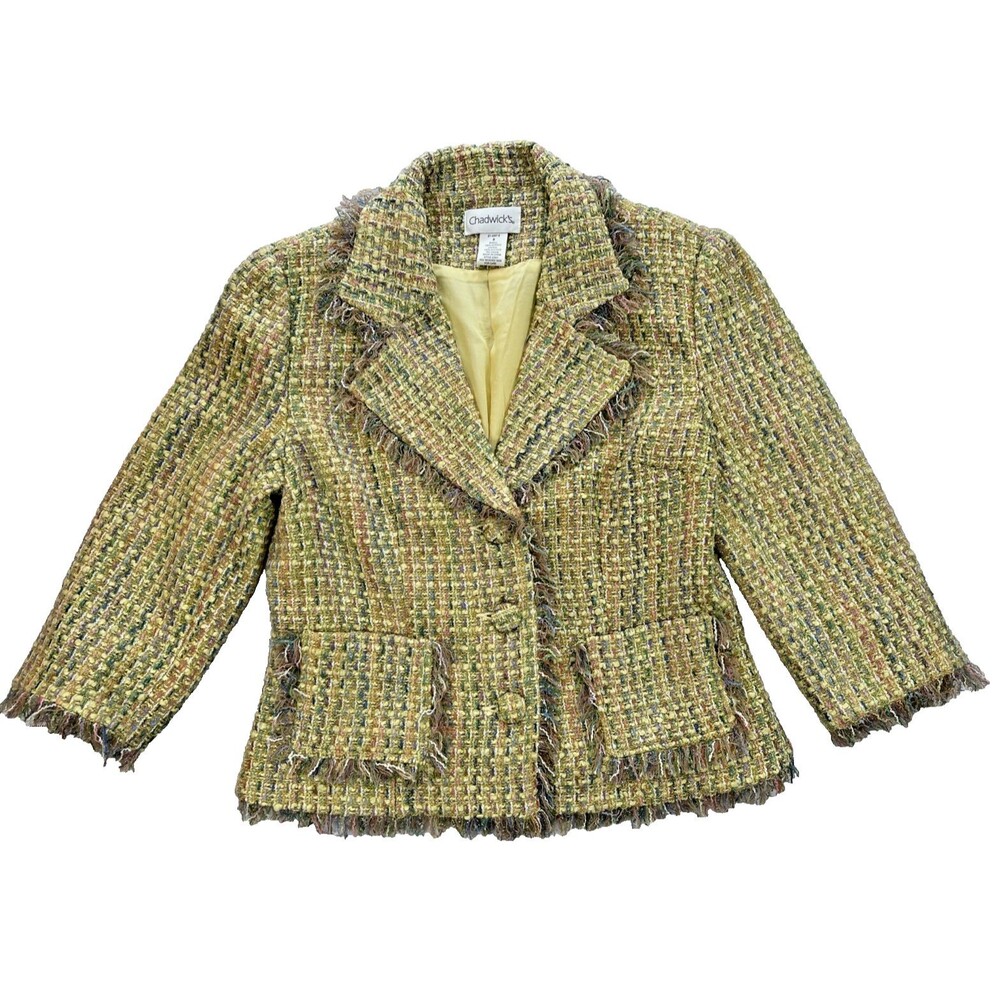 Chadwick’s Women's Sz 8 Tweed Pastel Colors Jacket Blazer Fringe Spring Easter